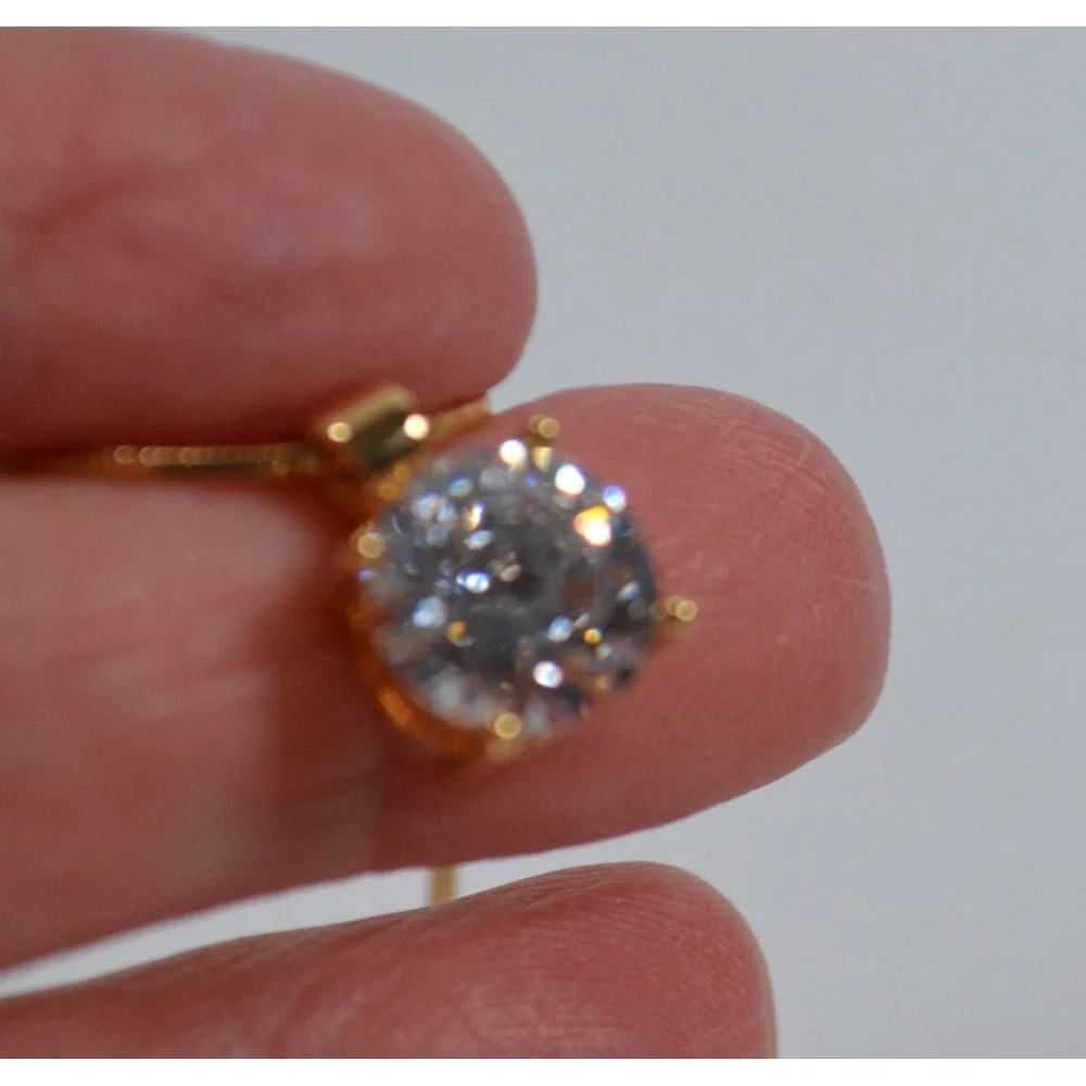 Gold Tone Thin‎ Snake Necklace with CZ Cubic Zirconia Floating Drop Pendant 18